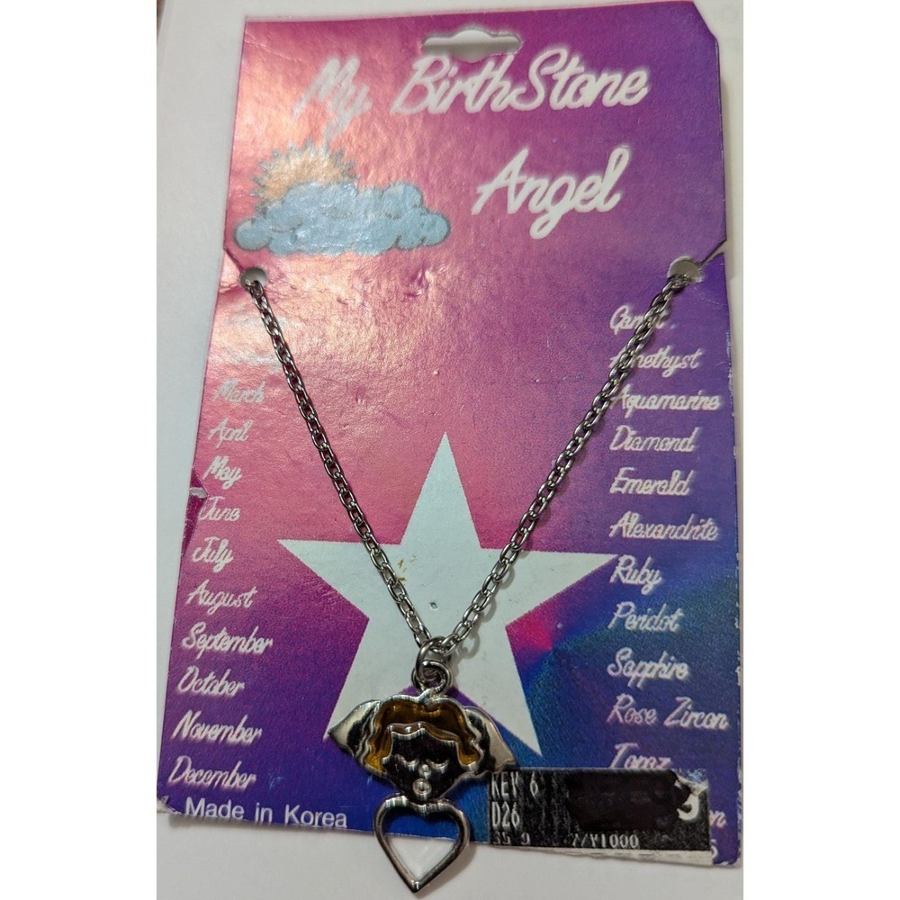 My Birthstone Angel Necklace With Chain For November Birthdays Silvertone Heart